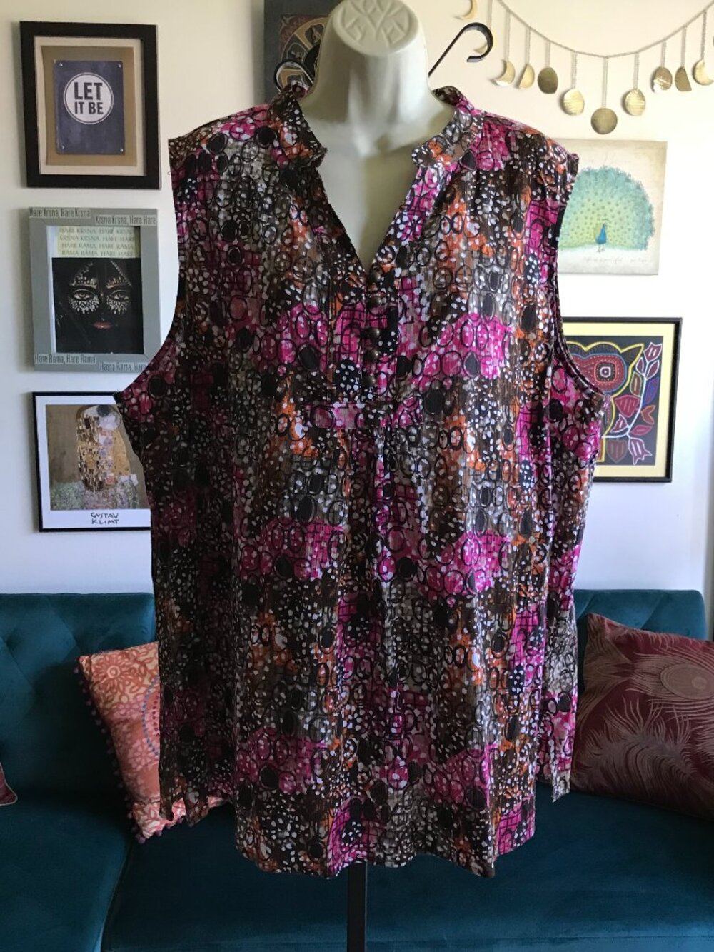 CJ BANKS size 2X Abstract Mosaic Batik Eclectic Boho Sleeveless Blouse NWT